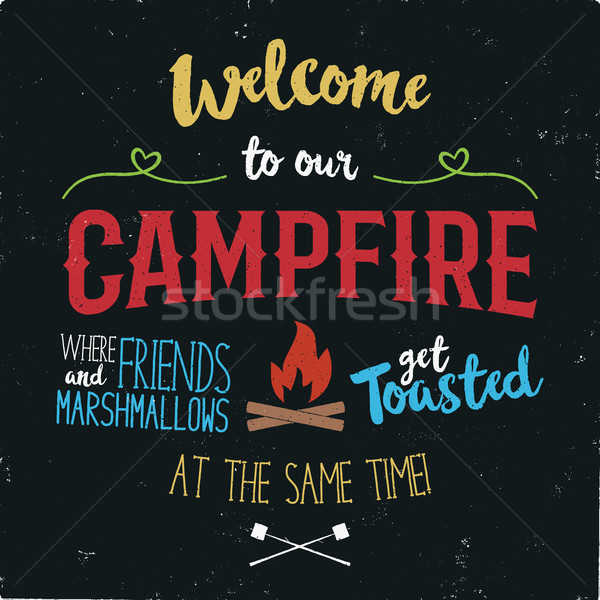 Vintage typographie affiche illustration Bienvenue feu de camp [[stock_photo]] © JeksonGraphics