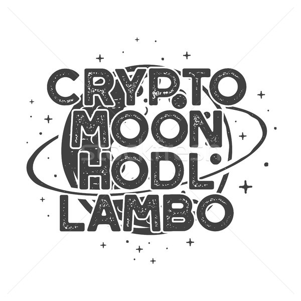 Vintage Funny Cryptocurrency T-Shirt or Poster. Retro Moon orbit illustration with different currenc Stock photo © JeksonGraphics