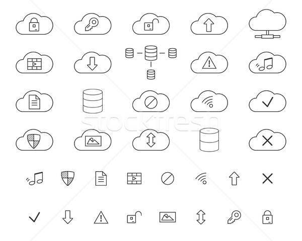 Cloud Storage Icons Set. Outlined. Thin line design for web and mobile app. Cloud technologies. Isol Stock photo © JeksonGraphics