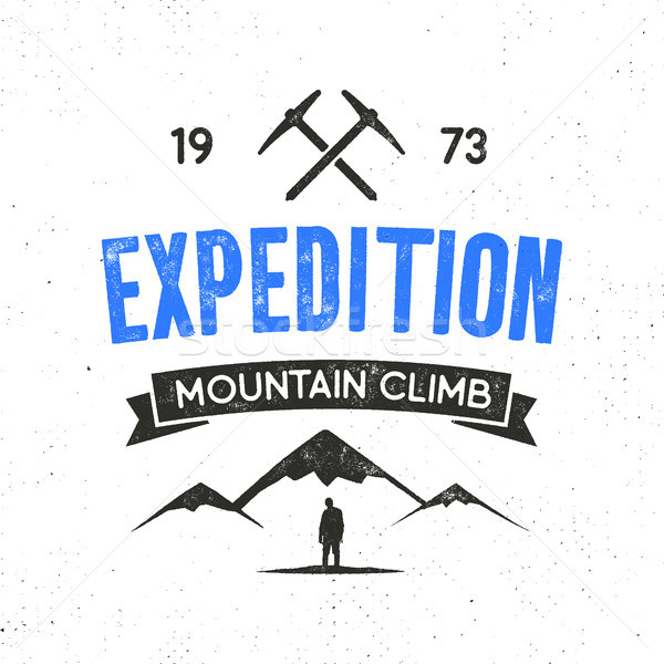 Mountain expedition label with climbing symbols and type design - mountain climb. Vintage letterpres Stock photo © JeksonGraphics