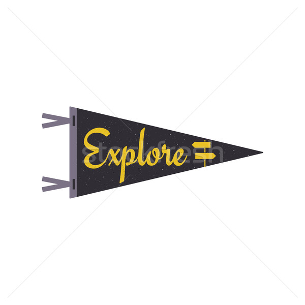 Explore concept pennant. Travel flag design. Camp pennant template. Retro print design. Outdoors sty Stock photo © JeksonGraphics