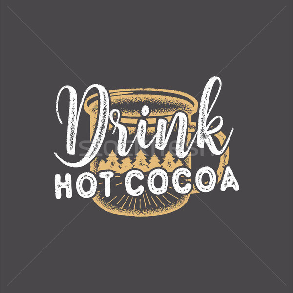 Vintage hand drawn Christmas patch with words - Drink Hot Cocoa and mug. Cute Holiday design for gif Stock photo © JeksonGraphics
