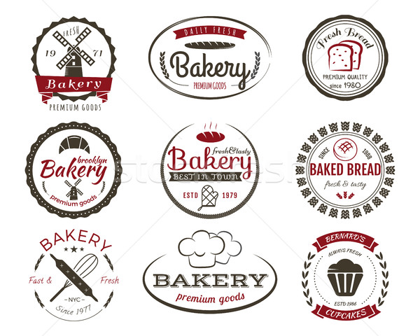 Set of bakery labels, bake badges and design elements, sweets symbols. Fresh bread, cakes logo templ Stock photo © JeksonGraphics