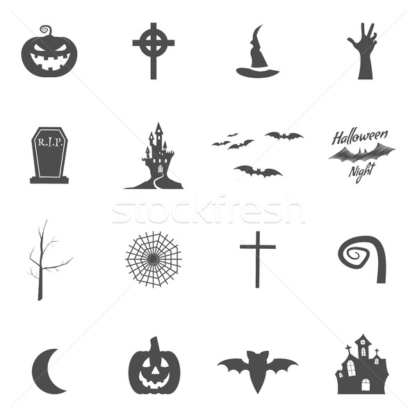 Set of halloween design creation tool kit. Icons isolate. Silhouette holiday design creator. Party s Stock photo © JeksonGraphics