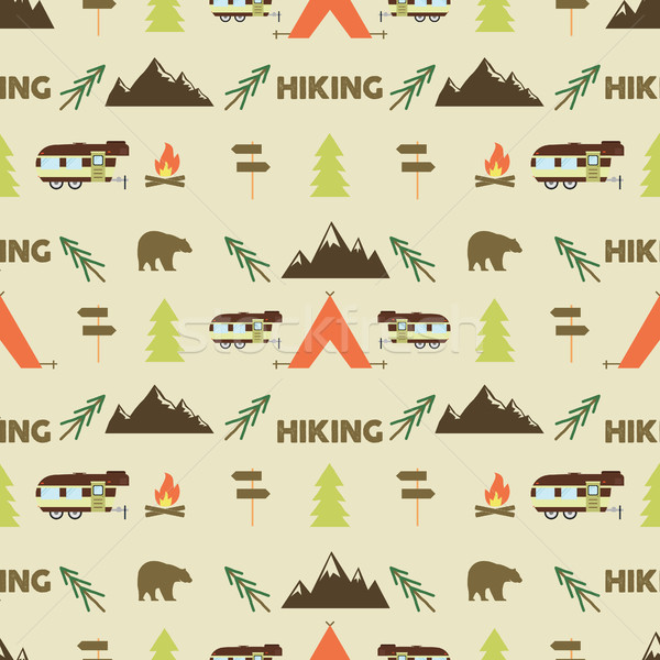 Hiking seamless pattern. trail wallpaper design. Equipment for outdoor walking background print. or  Stock photo © JeksonGraphics