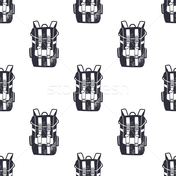 Vintage hand drawn backpacks seamless pattern. Monochrome design for fabric prints, t shirts and oth Stock photo © JeksonGraphics