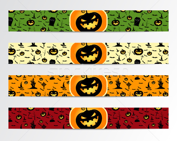 Four Halloween banners with Green, red, bright and orange designs. Can be use on web, print. As invi Stock photo © JeksonGraphics