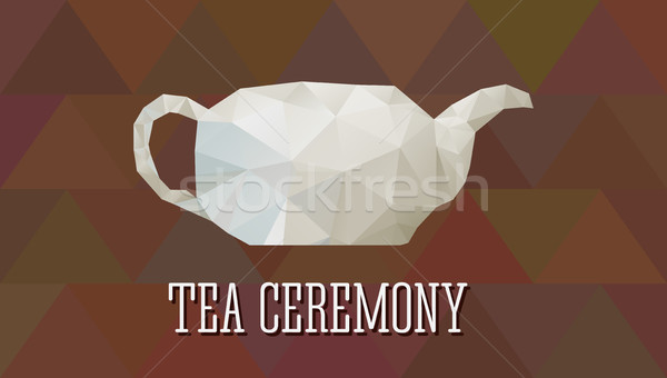 Teapot in polygonal design. Abstract triangle style. Tea ceremony poster, banner, flyer. On brown mu Stock photo © JeksonGraphics