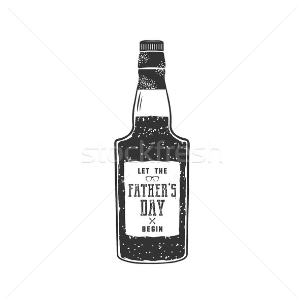 Fathers day label design. Rum bottle with sign - Let Fathers day begin. Funny holiday concept for ce Stock photo © JeksonGraphics