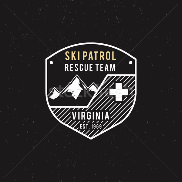 Winter ski patrol, rescue team label with mountains. Vintage extreme adventure badge. Outdoors logo  Stock photo © JeksonGraphics