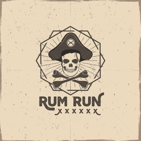 Pirate skull insignia or poster. Rum label design with sun bursts, geometric shield and vector text  Stock photo © JeksonGraphics