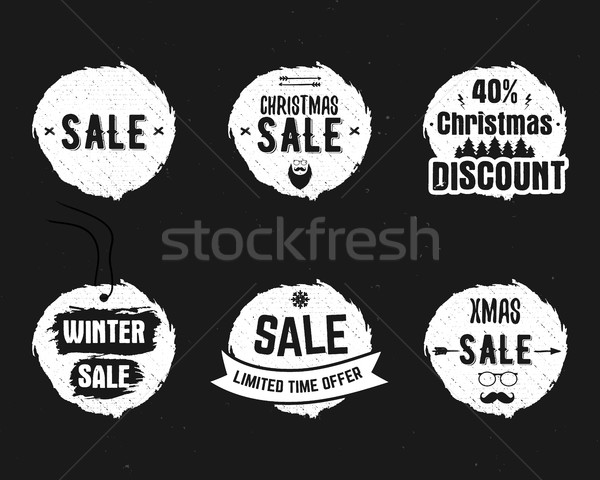 Set of Christmas sale ink, watercolor banners, labels, badges, stamps with a winter shopping tag and Stock photo © JeksonGraphics