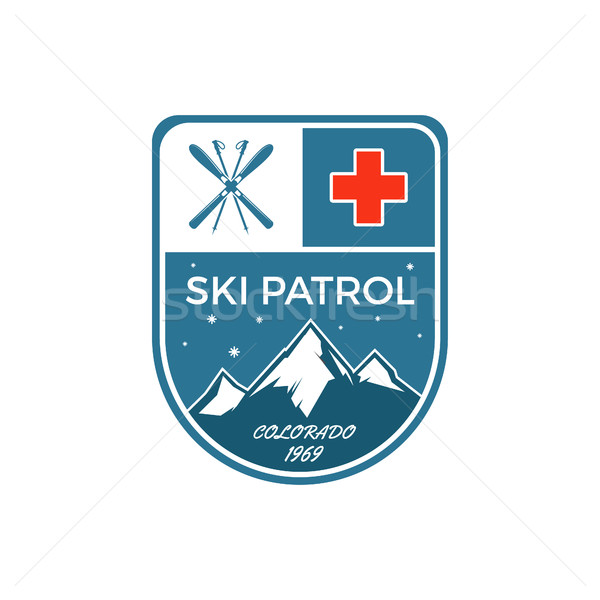 Ski Patrol Label. Vintage Mountain winter sports explorer badge. Outdoor adventure logo design. Trav Stock photo © JeksonGraphics