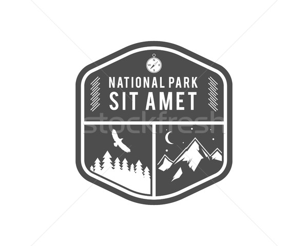 Camping Label. Vintage Mountain winter camp explorer badge. Outdoor adventure logo design. Travel mo Stock photo © JeksonGraphics