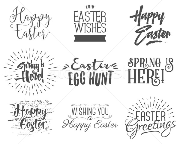 Easter wishes overlays, lettering labels design set. Retro holiday easter badges. Handdrawn emblem w Stock photo © JeksonGraphics