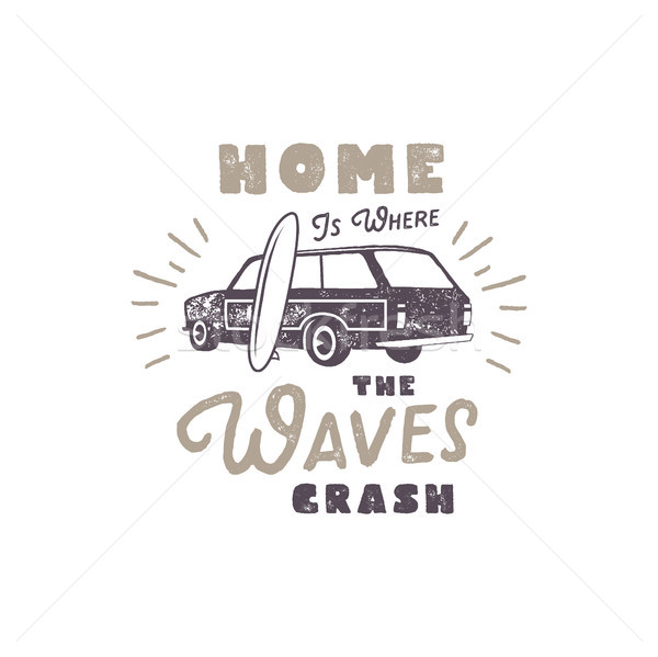 Summer label with retro surf car, surfboard and typography elements. Vintage beach style for t-shirt Stock photo © JeksonGraphics