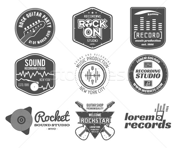 Zestaw muzyki produkcji logo etykiety naklejki Zdjęcia stock © JeksonGraphics