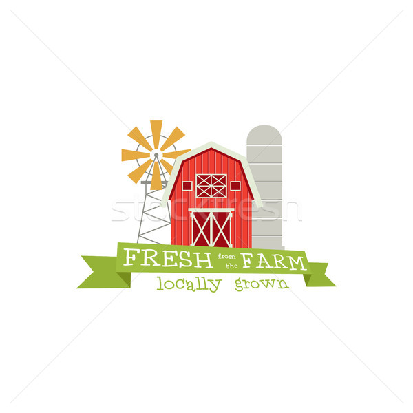 Fresh from the Farm concept logo. Template with farm landscape, windmill. Label for natural farm pro Stock photo © JeksonGraphics