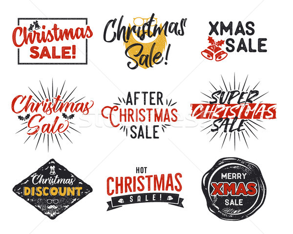 Stock photo: Christmas sale lettering and typography elements set. Holiday Online shopping type quotes collection