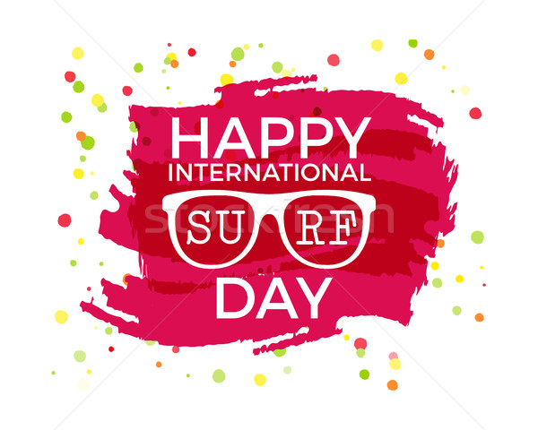 Happy International Surfing day label graphic. Vacation typography emblem on watercolor ink splash.  Stock photo © JeksonGraphics