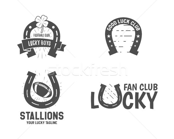  American football lucky horseshoe labels set. Unusual sports emblem design. Usa sport logo concept  Stock photo © JeksonGraphics