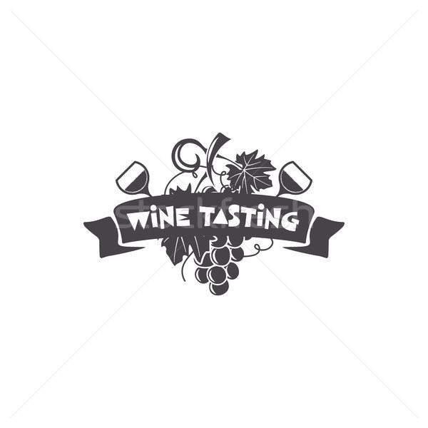 Wine tasting, winery logo template. Drink, alcoholic monochrome art, beverage symbol. Vine icon and  Stock photo © JeksonGraphics