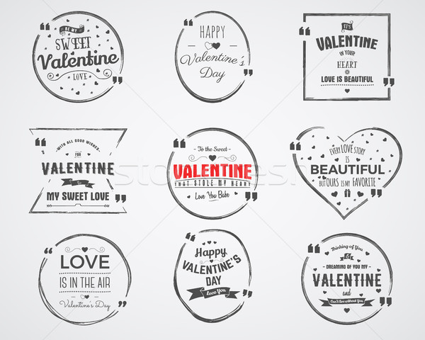 Stock photo: Vector photo overlays, hand drawn lettering collection, inspirational quote. Valentine day labels se