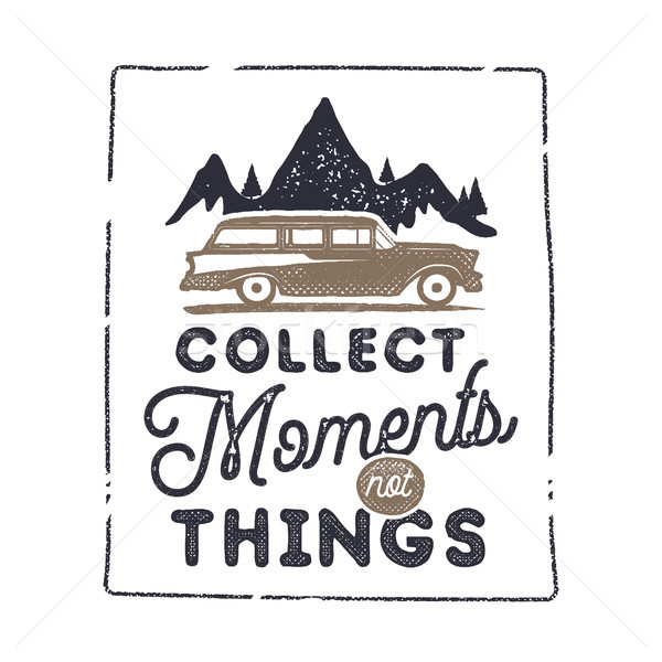 Summer inspirational badge design. Vintage hand drawn label. Collect moments not things sign. Includ Stock photo © JeksonGraphics