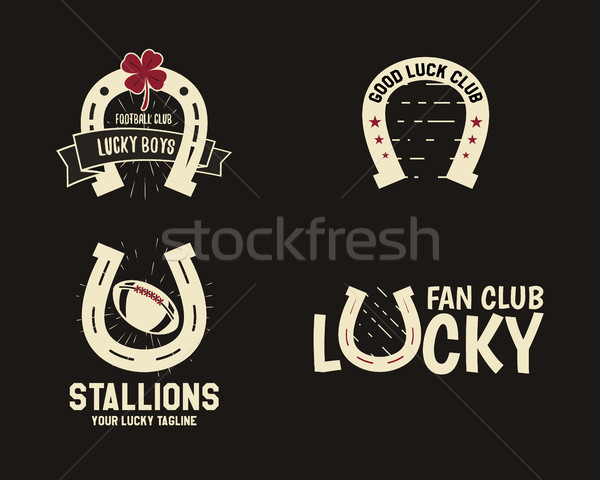 Vector American football lucky horseshoe labels set. Unusual sports emblem design with sunbursts. Us Stock photo © JeksonGraphics