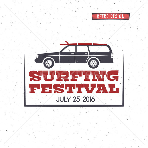 Foto stock: Surfe · festival · etiqueta · vintage · distintivo · projeto