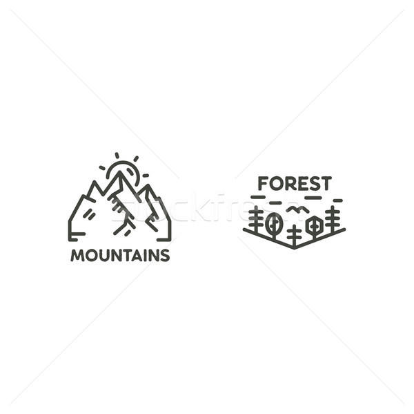 Vintage linear travel badges. Camping line art label concept. Mountain expedition logo design. Trave Stock photo © JeksonGraphics