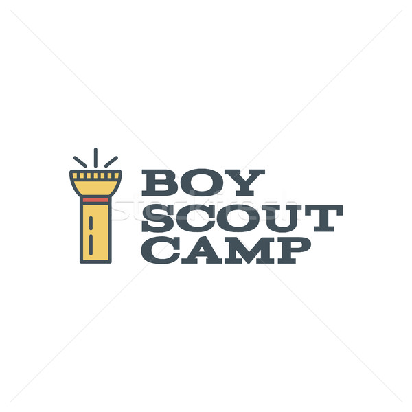 Boy scout camp logo design with typography and travel element - flashlight. Vector text. Hiking trai Stock photo © JeksonGraphics