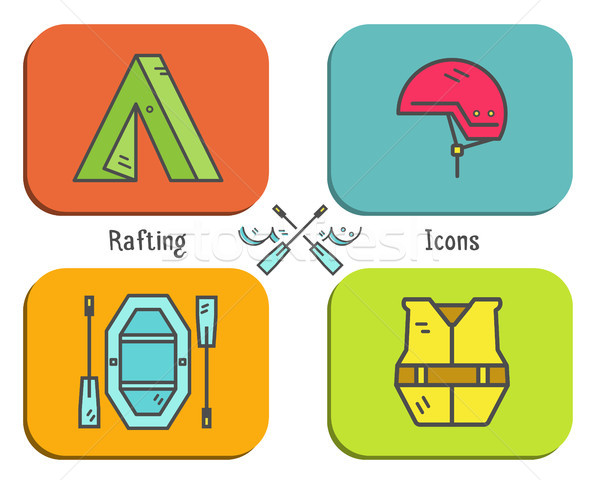 Rafting equipment flat icon, button collection. Outdoors style, bright color design. Stylish element Stock photo © JeksonGraphics