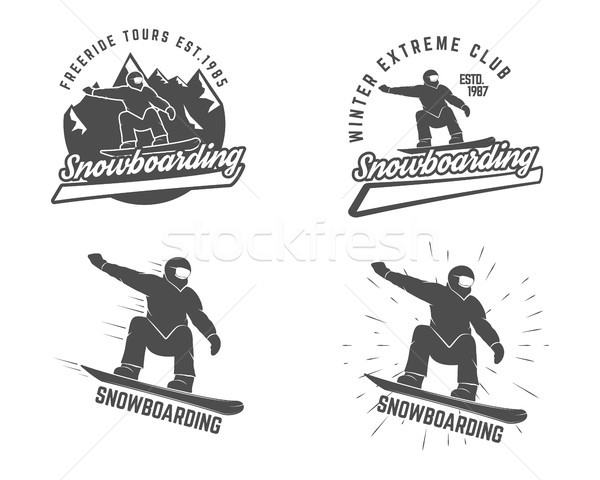 Foto d'archivio: Set · snowboard · logo · etichetta · modelli · elementi