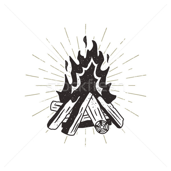 Hand drawn campfire illustration. Sunbursts included. Outdoor camping themed print for t-shirt, vect Stock photo © JeksonGraphics