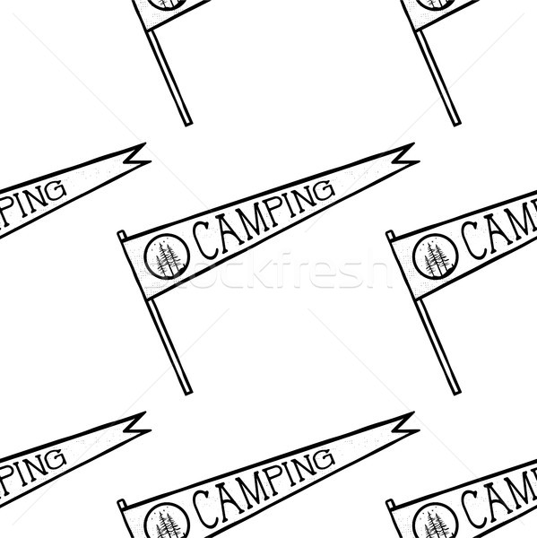 Camping pennant seamless pattern. Monochrome line art hipster style. Stock vector wallpaper illustra Stock photo © JeksonGraphics