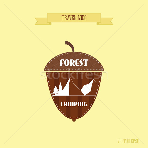 Camping wilderness adventure badge graphic design logo emblem. Forest camp. Acorn style. Stock photo © JeksonGraphics