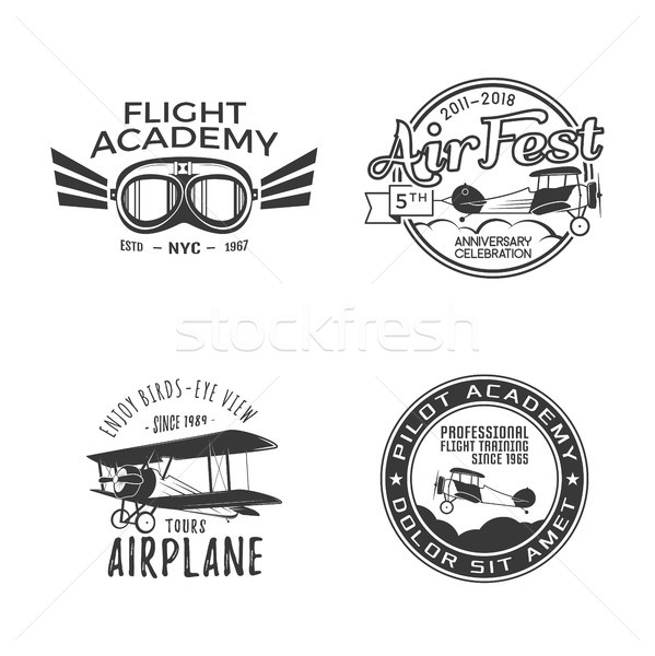 Vintage hand drawn old fly stamps. Travel or business airplane tour emblems. Airplane logo designs.  Stock photo © JeksonGraphics