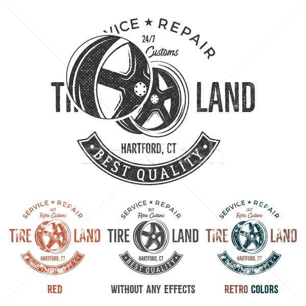 Garage service vintage tee designs graphics, Tire land, repair service typography print. T-shirt sta Stock photo © JeksonGraphics