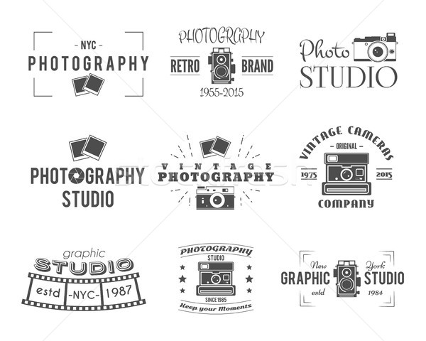 Vintage Photography Badges, Labels. Monochrome design with stylish cameras and elements. Retro style Stock photo © JeksonGraphics