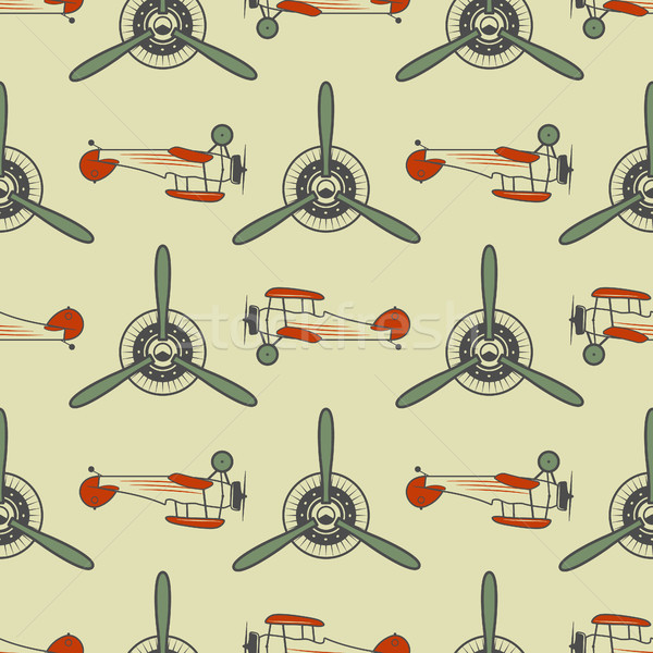Vintage airplane pattern. With Old Biplanes, propeller elements and symbols. Aircraft seamless backg Stock photo © JeksonGraphics