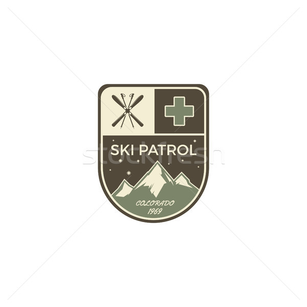 Ski patrol Label. Vintage Mountain winter camp explorer badge. Outdoor adventure logo design. Travel Stock photo © JeksonGraphics