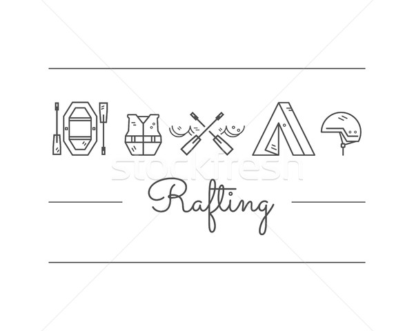 Rafting equipment icon collection. Outdoors style, thin line monochrome design. Stylish elements for Stock photo © JeksonGraphics