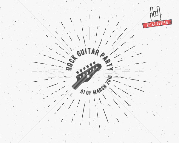 Vector vintage guitar label with sunburst, typography elements, text. Grunge rock and roll style. Gu Stock photo © JeksonGraphics