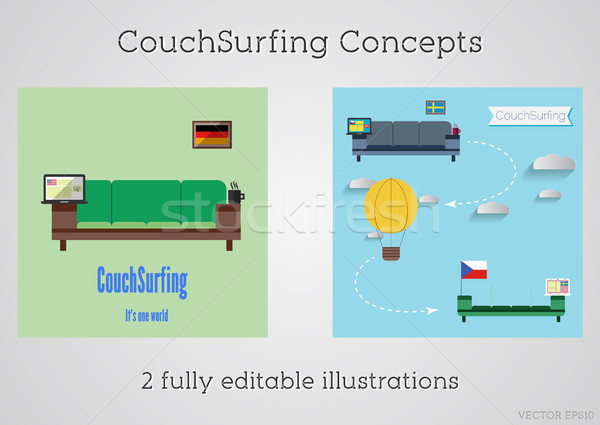 Zestaw kanapie surfing podróży sofa Zdjęcia stock © JeksonGraphics