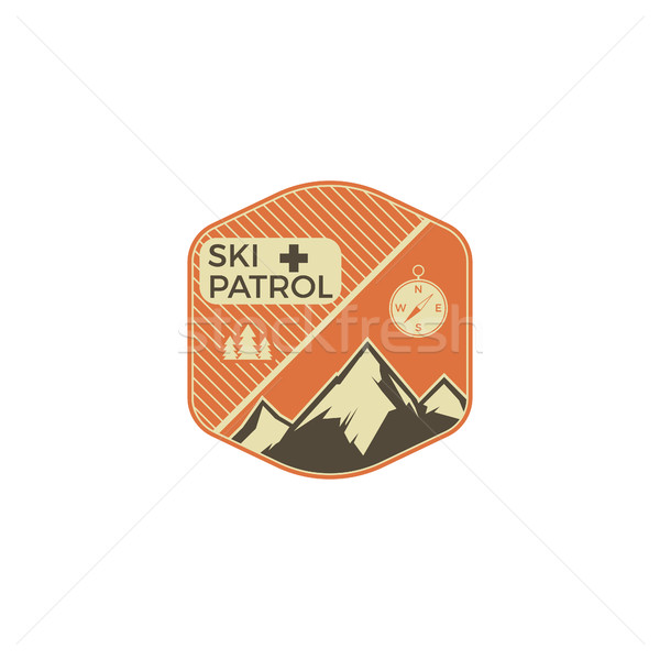 Stockfoto: Camping · label · vintage · berg · ski