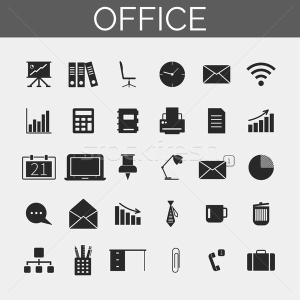 Business and office icons set. Trendy silhouette icons for web and mobile.  Stock photo © JeksonGraphics