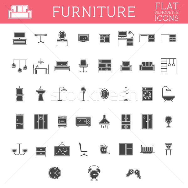 Set of Silhouette furniture outline icons. Trendy design. Home elements and symbols isolated on whit Stock photo © JeksonGraphics