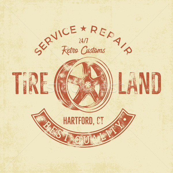 Garage service vintage tee design graphics, Tire land, repair service typography print. T-shirt cust Stock photo © JeksonGraphics
