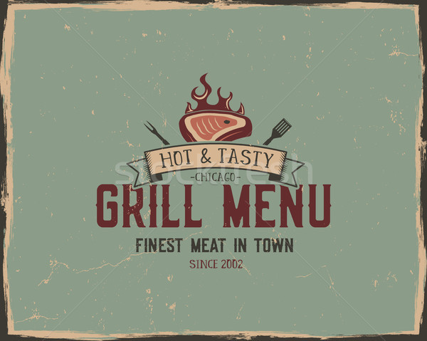 Steak house and grill menu typography poster template in retro old style. Offset and letterpress des Stock photo © JeksonGraphics